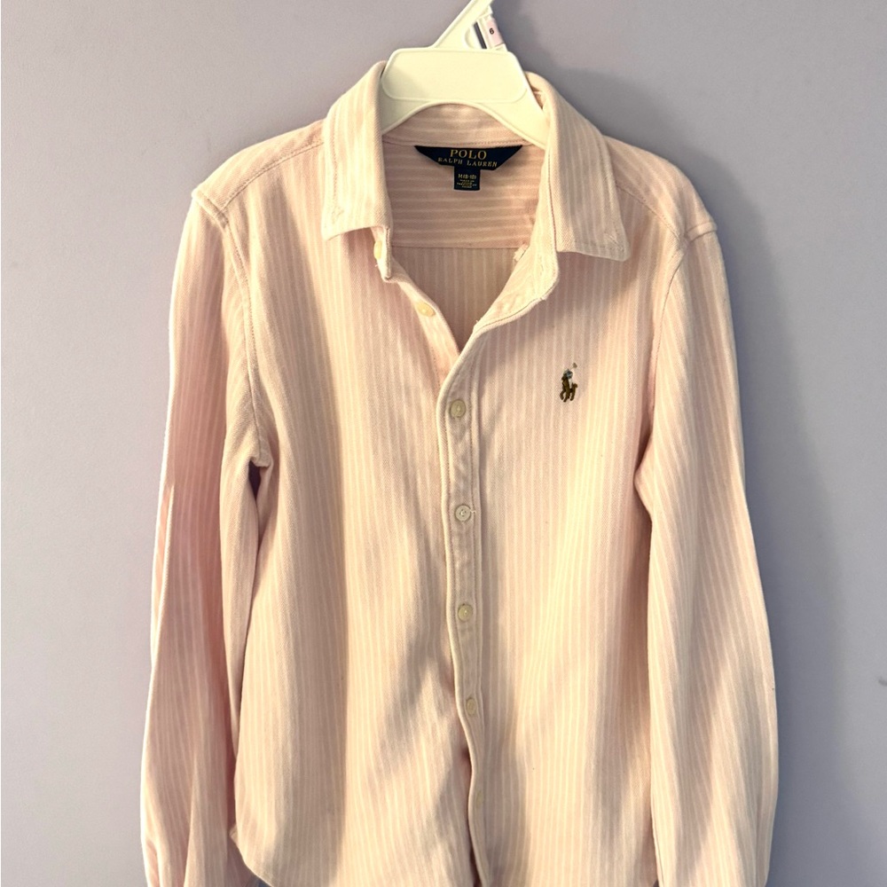 Polo by Ralph Lauren Girls Pink and White Striped Shirt Size Medium (8-10)